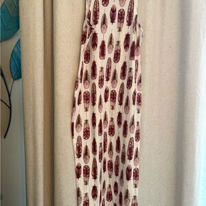 Feather Print Midi Dress Women’s Medium Sleeveless Boho Bodycon Dress